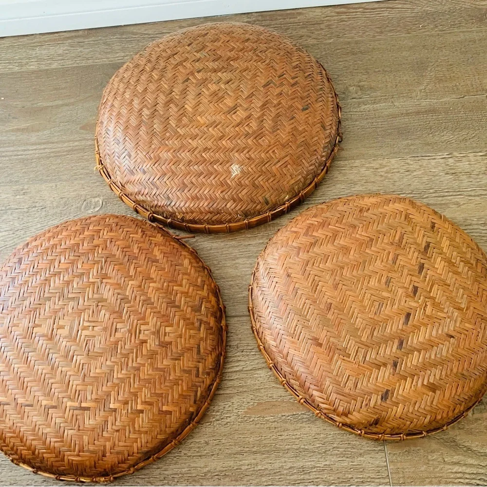 Round rattan set of 3 trays